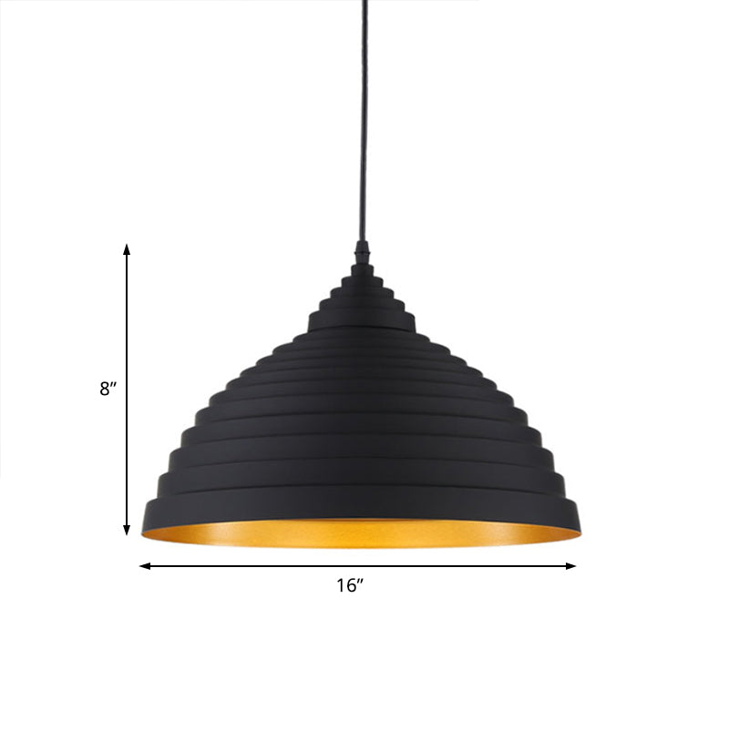 Retro Aluminum Pendant Light with Adjustable Cord - Ridged Dome Design, Single Bulb, Ideal for Coffee Shops, Black