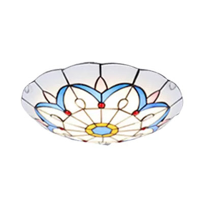 White Tiffany Ceiling Lights - 2-Light Flush Mount Fixture with Art Glass Floral Shade and Jewel - Ideal for Bedroom