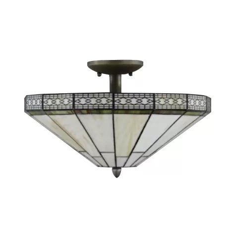 Mission Style Beige Glass Ceiling Light for Bedrooms - 2 Flared Semi Flush Lights, 12" H x 16" Diameter