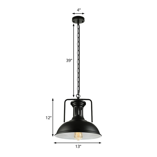 Vintage Style Black Metal Bowl Shade Pendant Light with Vented Socket - 1 Light Ceiling Fixture