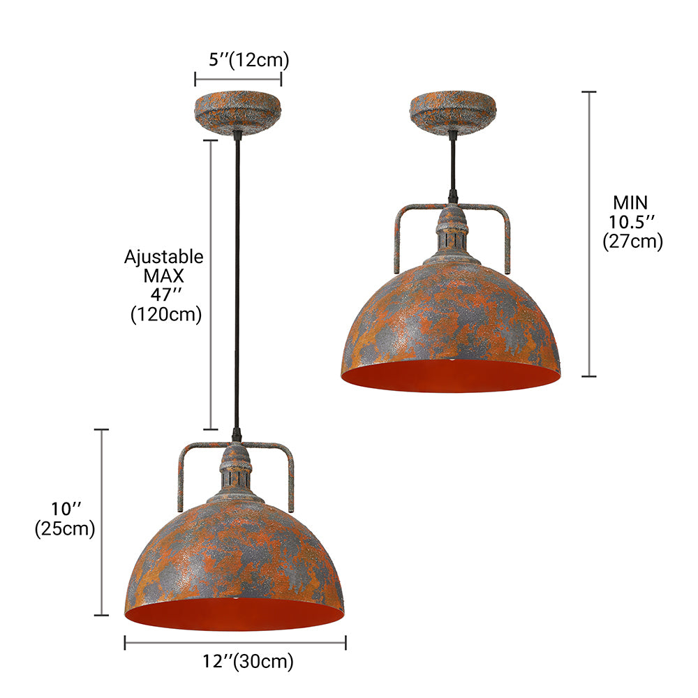 Antique style Wrought Iron Rust Finish Pendant Light for Dining Table with Vented Socket