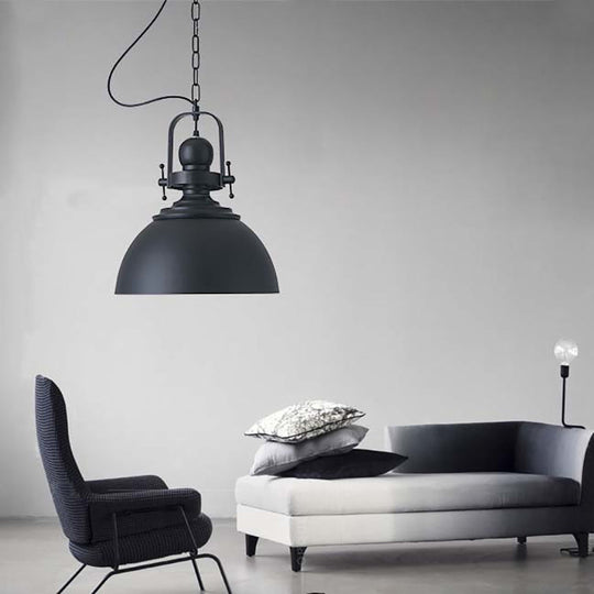 Industrial Style Black Domed Pendant Light with Swivel Joint - Dining Table Hanging Fixture