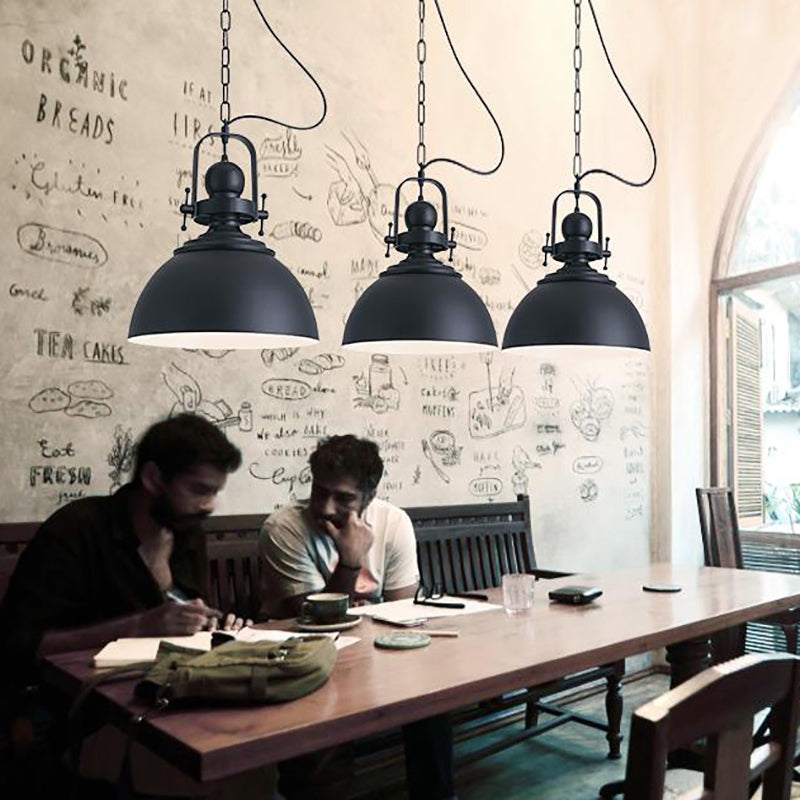 Industrial Style Black Domed Pendant Light with Swivel Joint - Dining Table Hanging Fixture