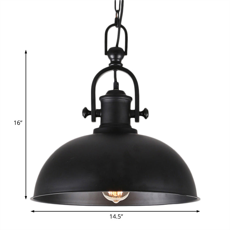 Industrial Pendant Light with Adjustable Chain - Bowl Shade Metal - Black