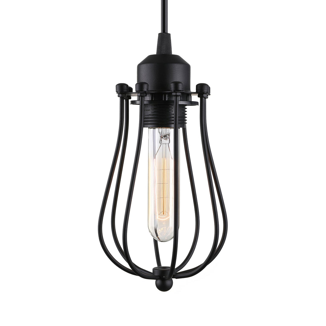 Retro Style 1-Light Pendant Lamp with Metal Cage Shade - Black