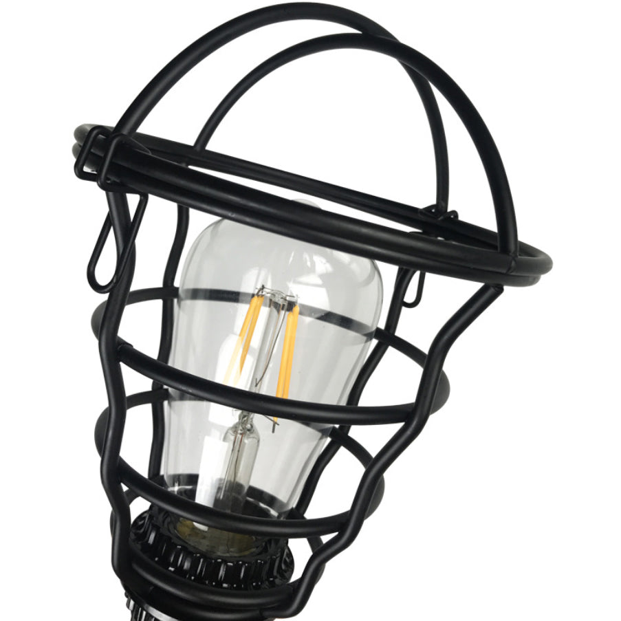 Retro Industrial 1-Head Hanging Lamp: Iron Wire Guard, Black Finish