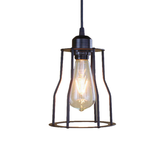 Industrial Metal Black Cylinder Hanging Light With Cage Shade - Stylish Ceiling Lighting