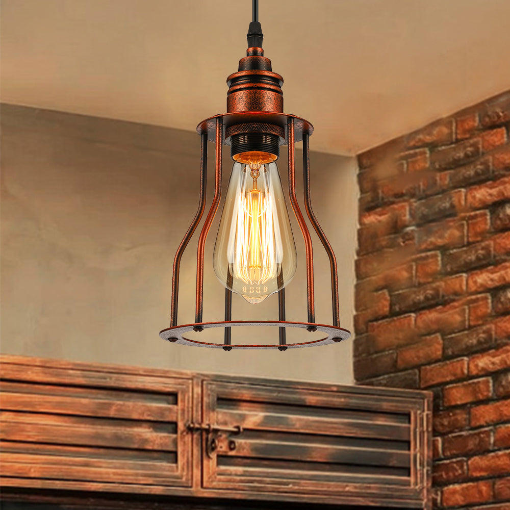 Copper Pendant Lighting With Antique Stylish Metallic Wire Guard - Perfect For Restaurants