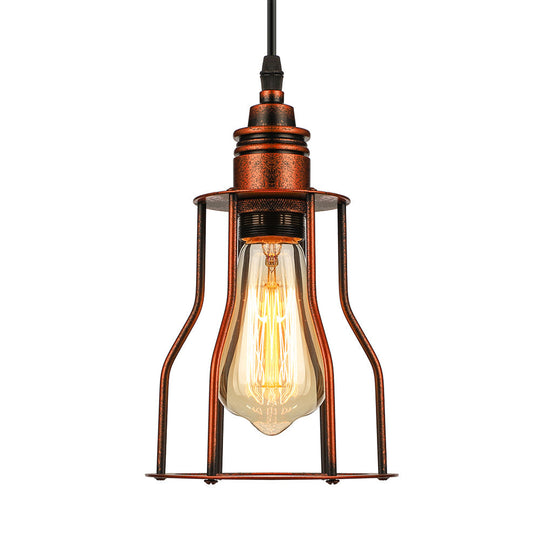 Antique Copper Pendant Lighting - Stylish Metallic Wire Guard Ceiling Light for Restaurants