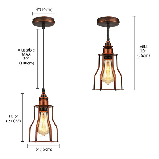 Copper Pendant Lighting With Antique Stylish Metallic Wire Guard - Perfect For Restaurants