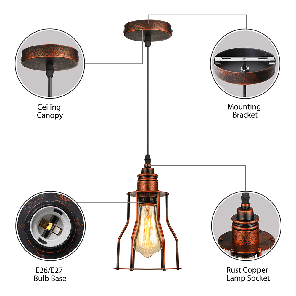 Copper Pendant Lighting With Antique Stylish Metallic Wire Guard - Perfect For Restaurants