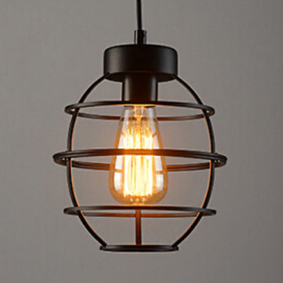 Metallic Vintage Oval Hanging Pendant Light with Black Wire Frame - Stylish Kitchen Lamp (1 Bulb)