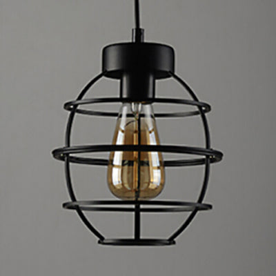 Metallic Vintage Oval Hanging Pendant Light with Black Wire Frame - Stylish Kitchen Lamp (1 Bulb)