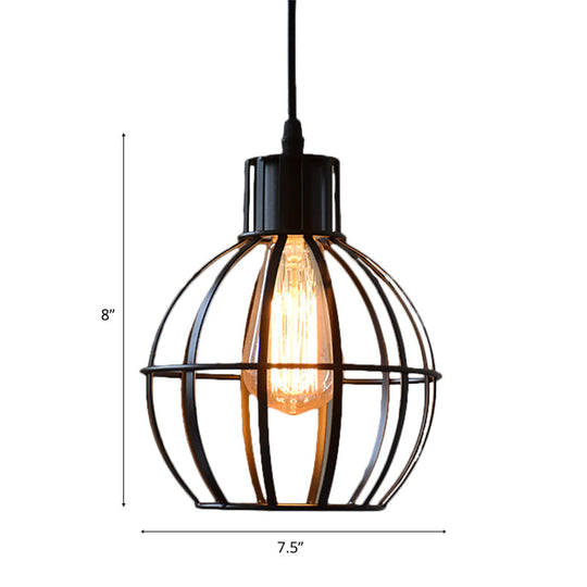 Retro Style Global Cage Pendant Lamp - Metallic Ceiling Fixture for Restaurant in Black