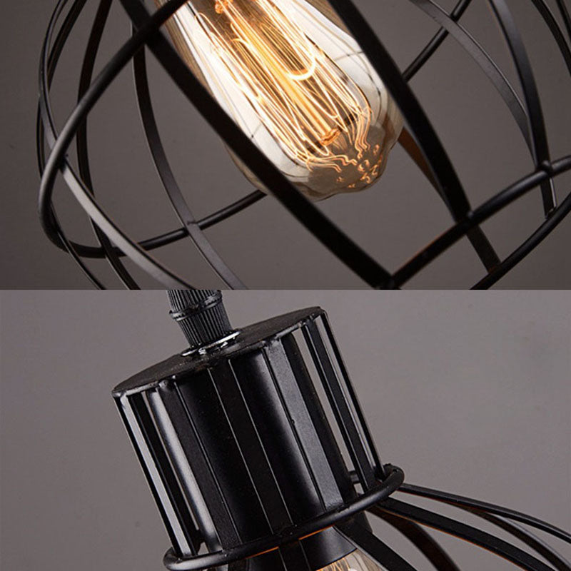 Retro Style Global Cage Pendant Lamp - Metallic Ceiling Fixture for Restaurant in Black