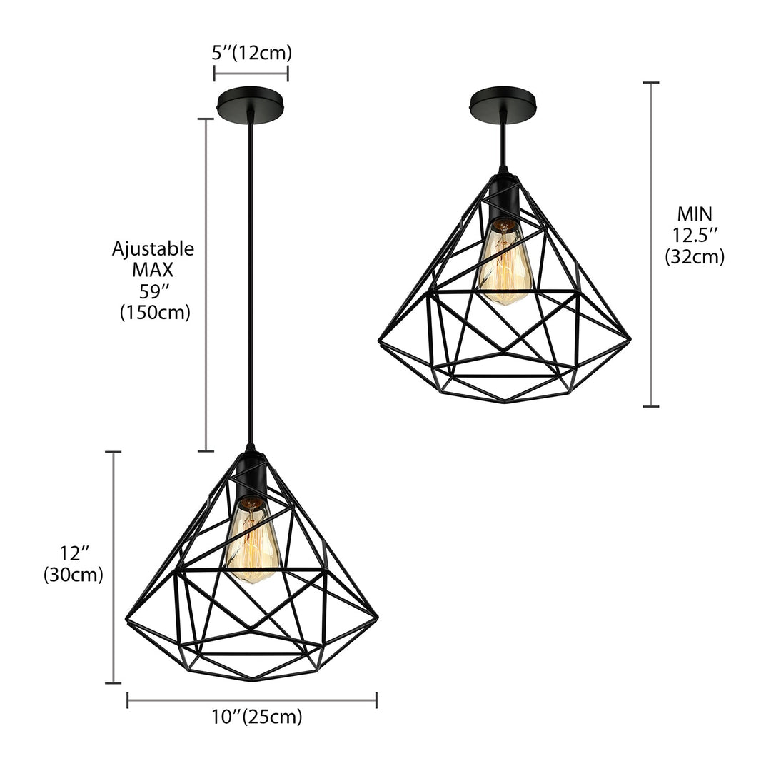 Black Open Cage Metallic Pendant Light for Retro Loft Dining Rooms