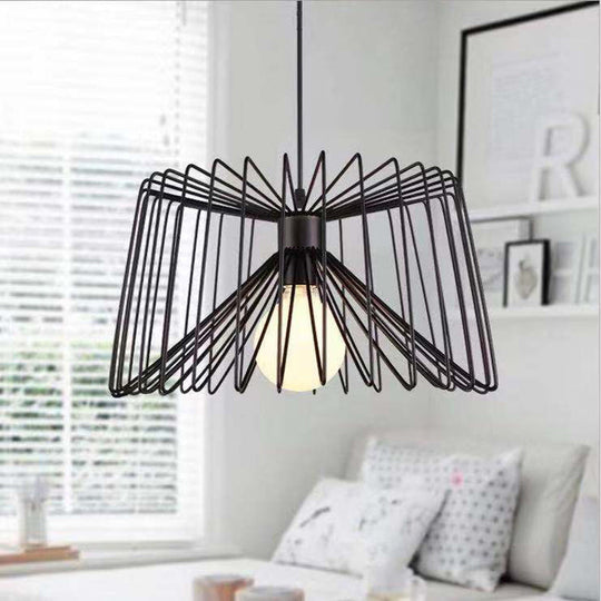 Retro Industrial Hanging Lamp - Metal Cage Shade Pendant Ceiling Light Black