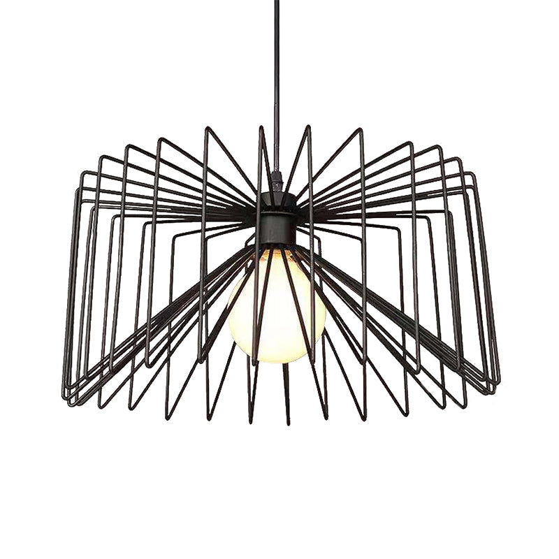 Retro Industrial Metal Cage Pendant Light - Black Hanging Lamp for Living Room