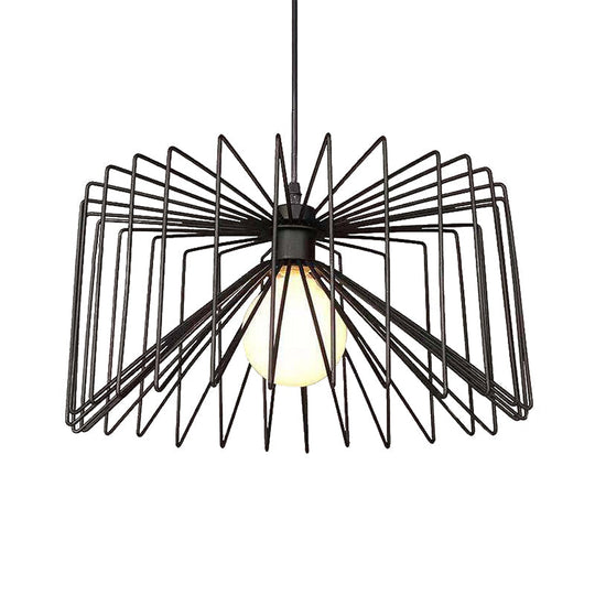 Retro Industrial Metal Cage Pendant Light - Black Hanging Lamp for Living Room