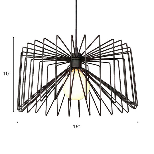 Retro Industrial Metal Cage Pendant Light - Black Hanging Lamp for Living Room