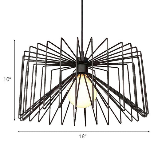 Retro Industrial Hanging Lamp - Metal Cage Shade Pendant Ceiling Light Black