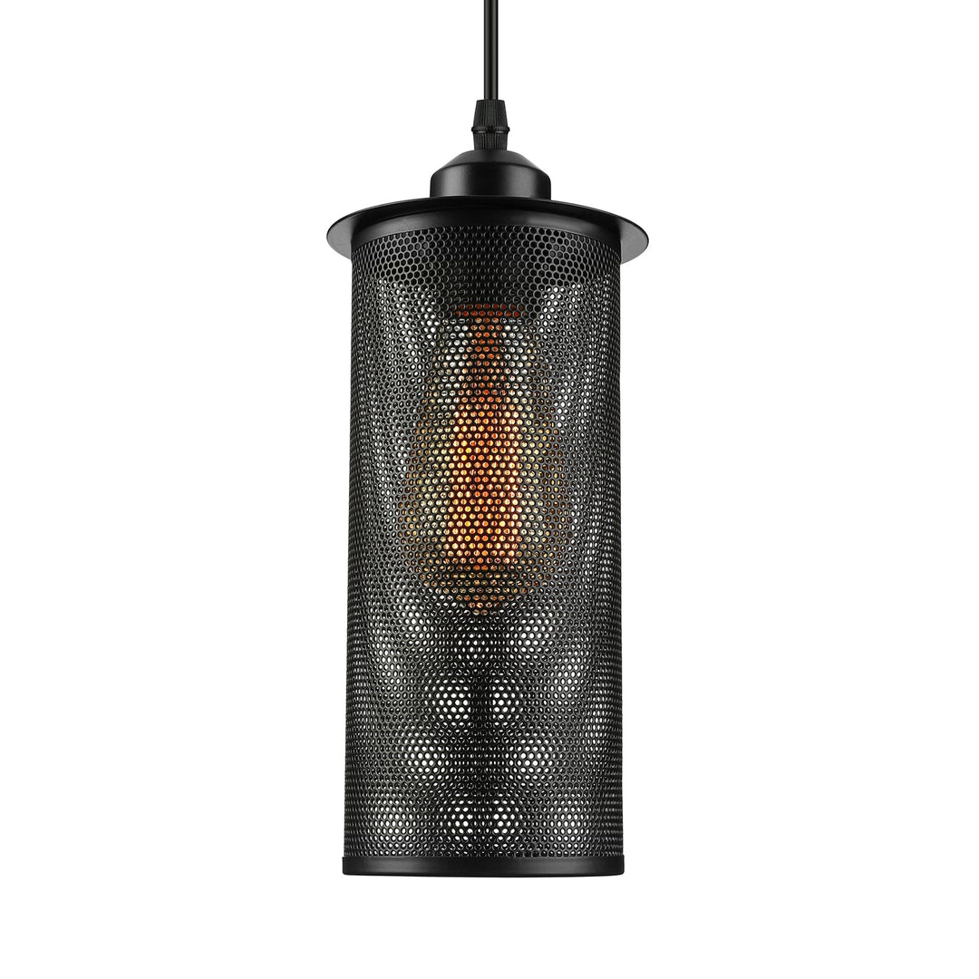 Industrial Black Metal Pendant Light with Mesh Screen - Living Room Hanging Lamp