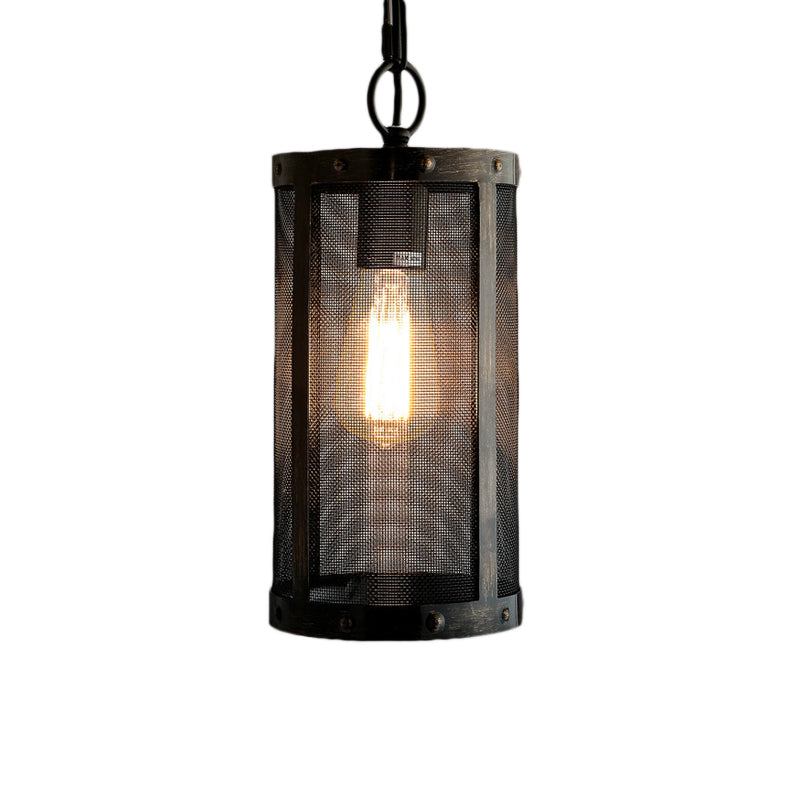 Bronze Hanging Lamp - Mini Industrial Pendant Light Fixture Single Cylinder Design