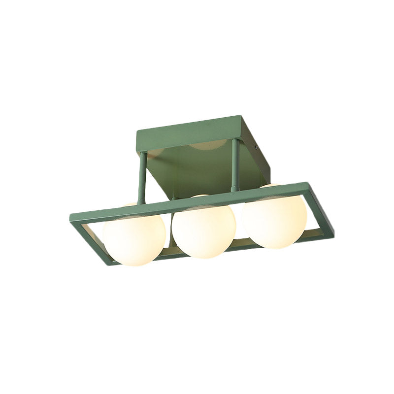 Modern Iron Semi Flush Ceiling Lamp With Globe White Glass Shade - Green 3/4/6-Head Macaron Design