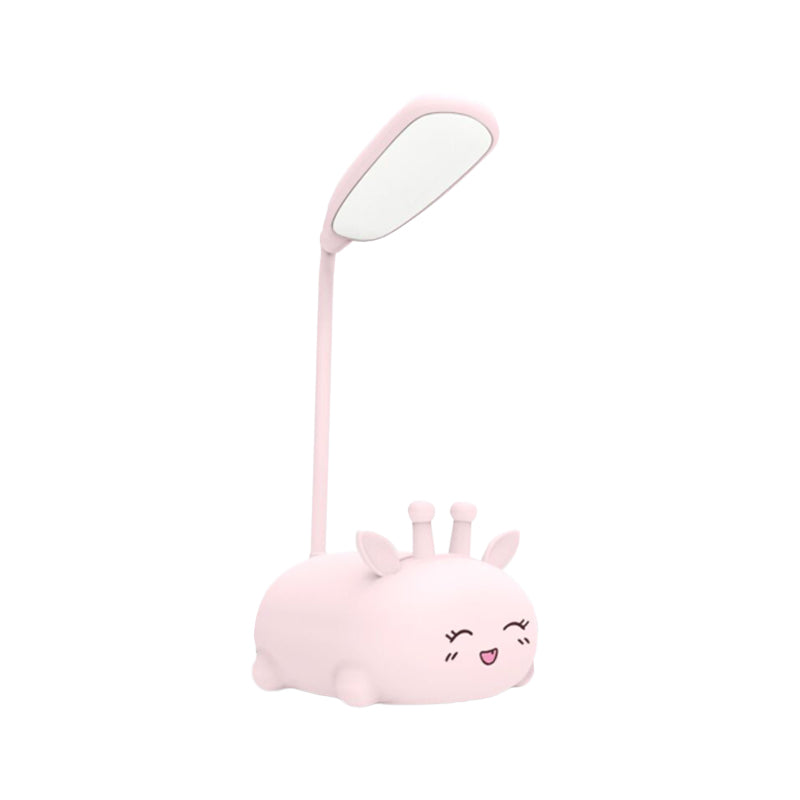 Sika Deer Cartoon Desk Lamp: Kids Plastic Led Night Light With Flexible Arm In White/Pink/Blue