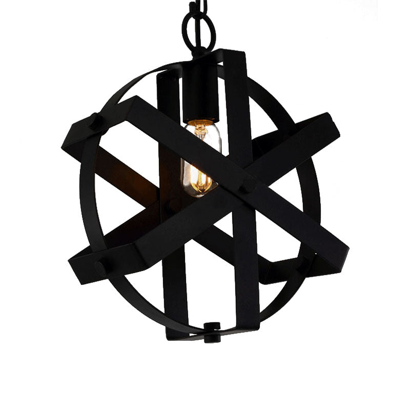 Adjustable Chain Round Industrial Strap Hanging Lamp - 1-Head Metal Pendant Ceiling Light (Black)