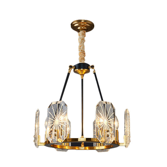 Gold Circular Crystal Panels Chandelier - Postmodern 6-Head Living Room Pendant Light