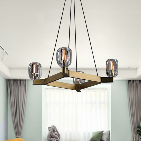 Postmodern Flower Crystal Chandelier Pendant - Antiqued Gold 4 Bulbs