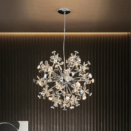 Modern Chrome Starburst Chandelier - 12 Heads, Floral Crystal, Dining Room Hanging Lamp