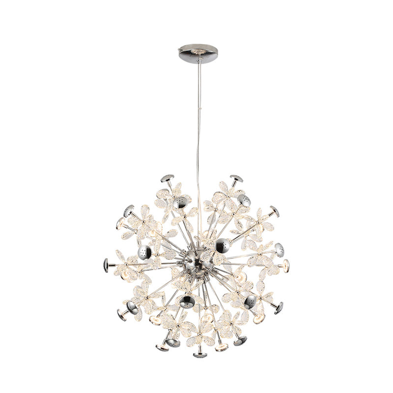 Modern 12-Light Floral Crystal Chandelier: Chrome Starburst Hanging Lamp For Dining Room