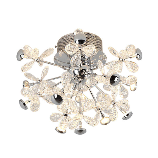 Modern Chrome Crystal Floral LED Ceiling Light - Semi Flush Mount Fixture