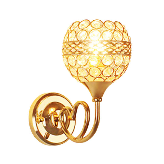 Gold Crystal Wall Sconce With Traditional Dome Shade & Heart Detail - 1-Light Mounted Lamp