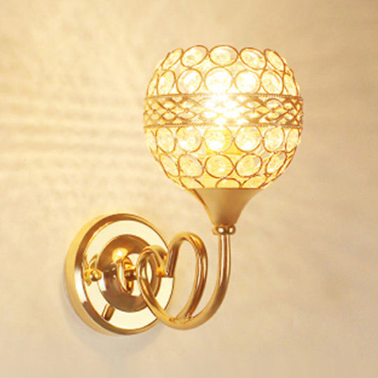 Gold Crystal Wall Sconce With Traditional Dome Shade & Heart Detail - 1-Light Mounted Lamp