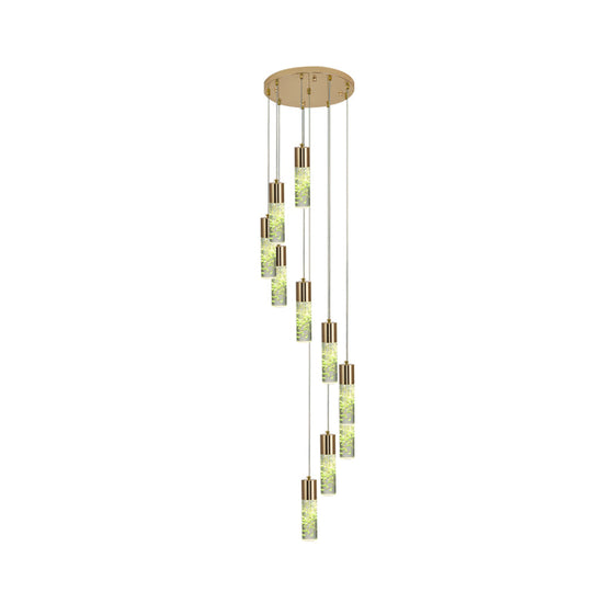 10-Light Spiral Cluster Pendant - Modern Gold Acrylic Hanging Light Fixture