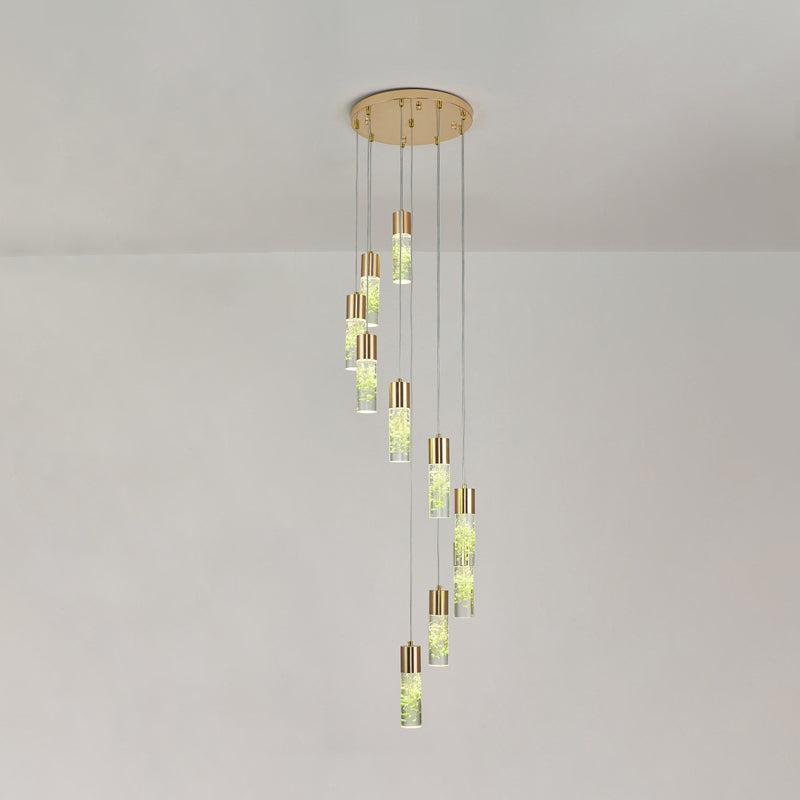 10-Light Spiral Cluster Pendant - Modern Gold Acrylic Hanging Light Fixture