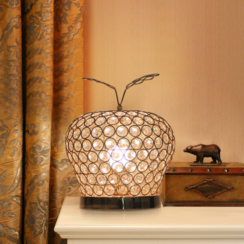 Contemporary Crystal Apple Nightstand Lamp - Sleek 1-Light Table Lighting For Hotels In Silver