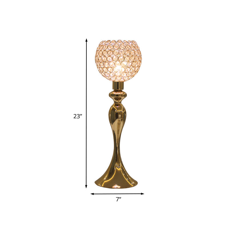 Traditional Metal Table Lamp With Crystal Shade - Gold Curvaceous Nightstand Light 1 Bulb Bedroom