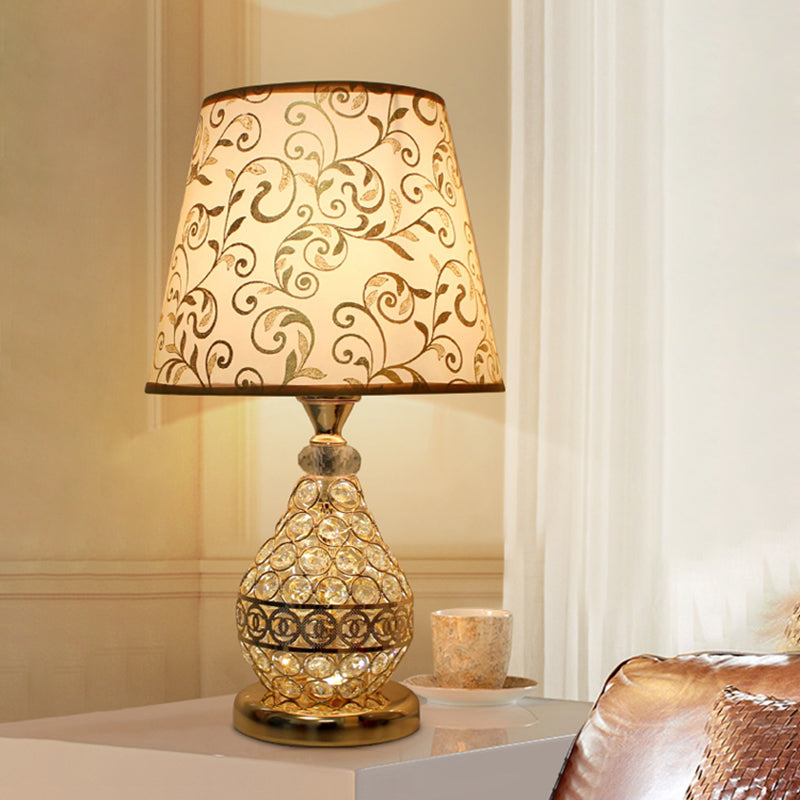 Retro Gold Swirl Pattern Table Lamp With Vase Crystal Pedestal Bedside Nightstand Light