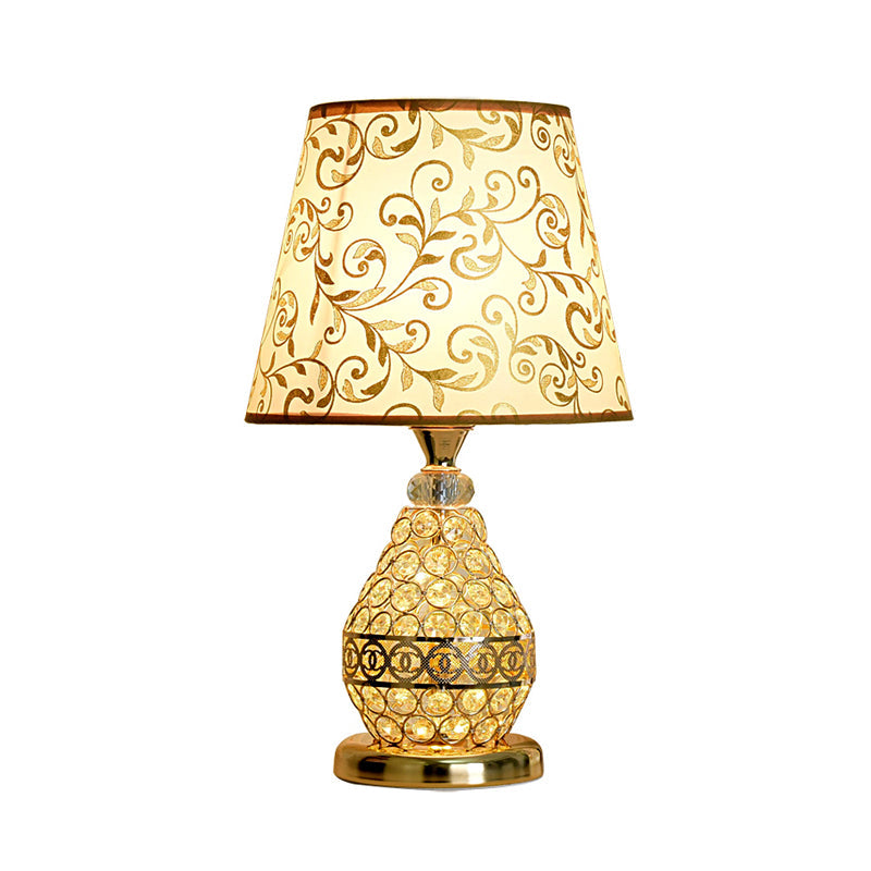 Retro Gold Swirl Pattern Table Lamp With Vase Crystal Pedestal Bedside Nightstand Light