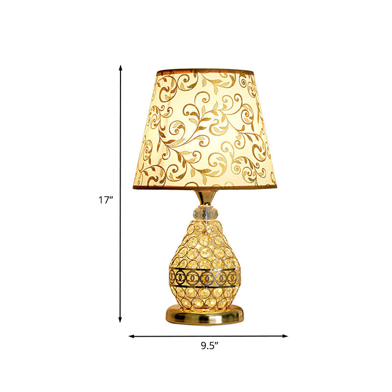 Retro Gold Swirl Pattern Table Lamp With Vase Crystal Pedestal Bedside Nightstand Light