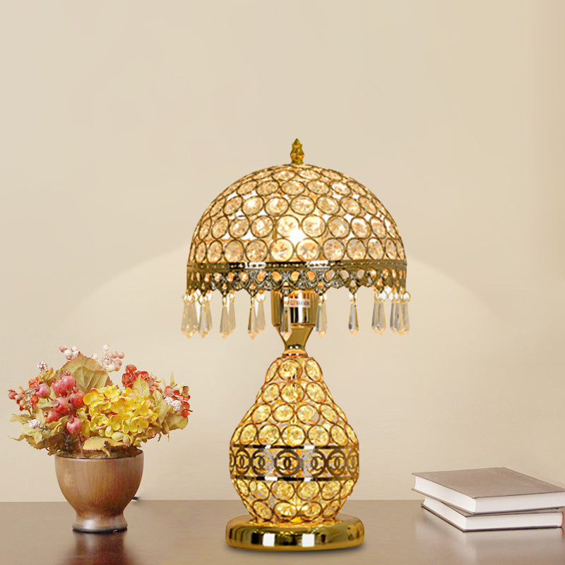 Vintage Crystal Dome Shade Table Night Light With Gold Fringe And Urn Base