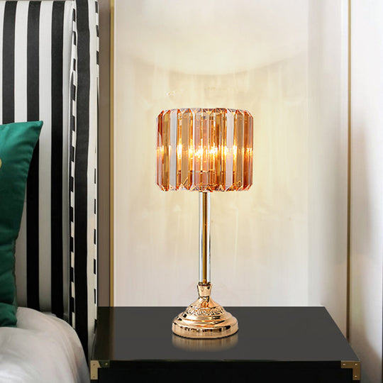 Gold Crystal Prism Drum Night Lamp - Modern Bedroom Table Lighting