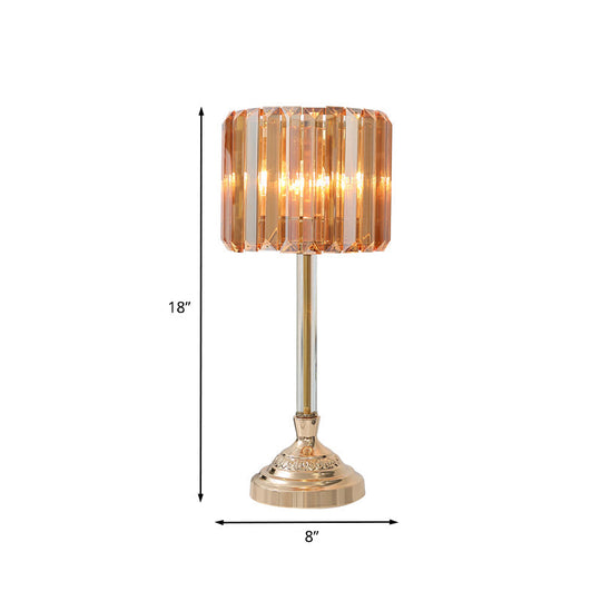 Gold Crystal Prism Drum Night Lamp - Modern Bedroom Table Lighting