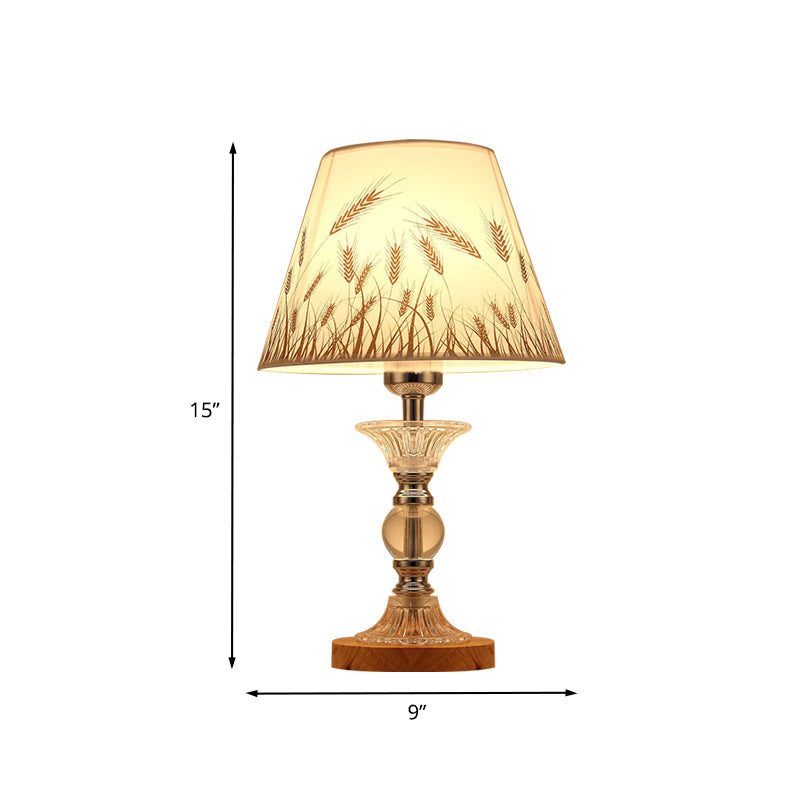 Spikelet Pattern Conic Table Lamp: Countryside White Fabric Night Light With Chrome Column Base