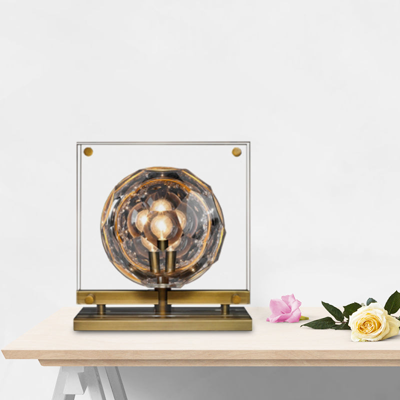 Modern Led Table Lamp With Crystal Bronze Finish And Gong Bell Design