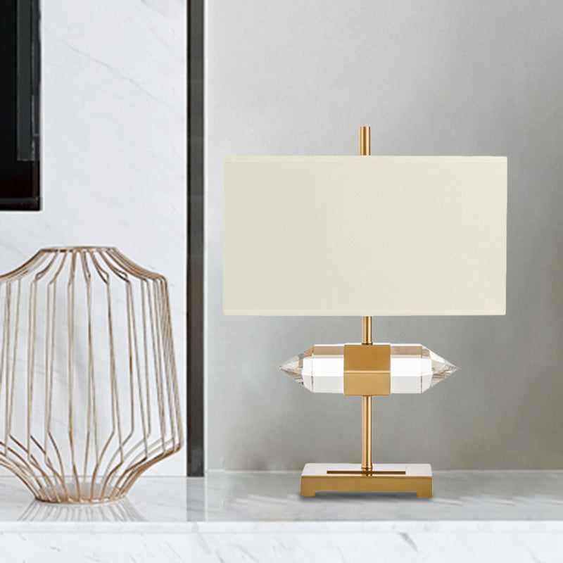 Golden Simplicity: 1-Light Table Lamp With Rectangle Fabric Shade And Crystal Prism Decor Gold